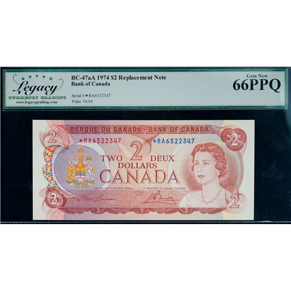1974 $2 BC-47aA #*RA6522347, Legacy Gem Superb Gem Uncirculated-66PPQ.