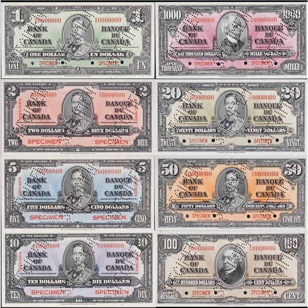 1937 SPECIMEN Banknote set. All of the notes from $1 to $1000 are included in uncirculated condition