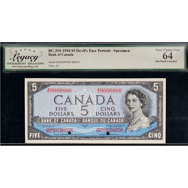 SPECIMEN 1954 $5 BC-31S "A/C0000000" SPECIMEN - B0050 Legacy Choice Uncirculated-64.