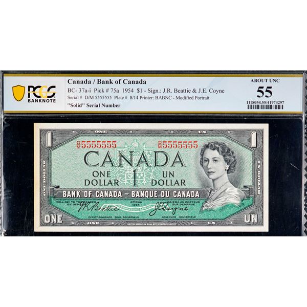 Solid; 1954 $1 BC-37a-i #D/M5555555 PCGS Choice About Uncirculated-55