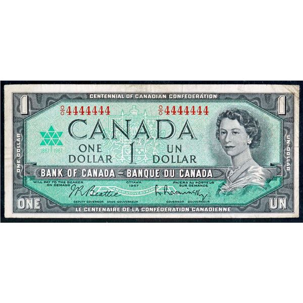 Solid; 1967 $1 BC-45b #O/O4444444 BCS Choice Very Fine-25