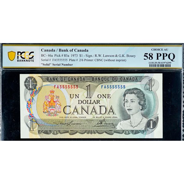 Solid; 1973 $1 BC-46a #FA5555555 PCGS Choice About Uncirculated-58PPQ