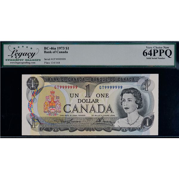 Solid; 1973 $1 BC-46a #GT9999999 Legacy Choice Uncirculated-64PPQ