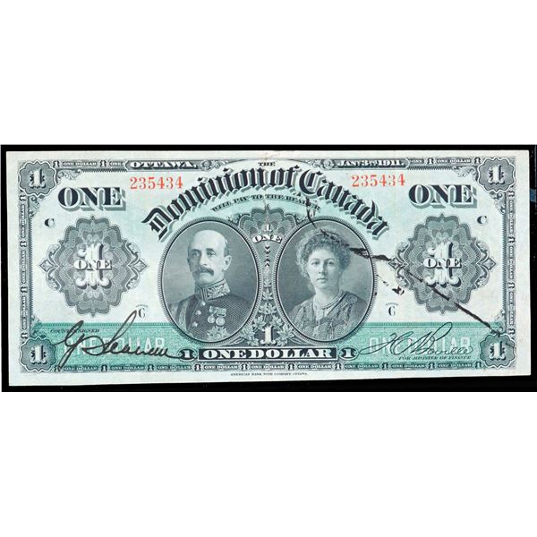 Error; 1911 $1 DC-18a #235434 BCS Choice Very Fine-30.  Signature Ink.