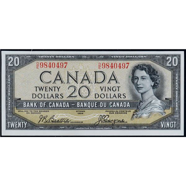 Error; 1954 $20 BC-33b-E9-ii #D/E98400497  BCS Choice About Uncirculated-58 Original.  Misplaced sig