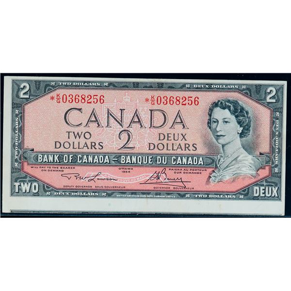 Error; 1954 $2 BC-38dA #*K/G0368256 Bright VF example.  - A portion of the bottom note can be seen -