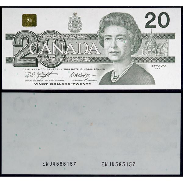 Error Note;  1991 $20 BC-58d #EWJ4585157 Legacy Choice Uncirculated-64.  Missing back Printing.  Maj