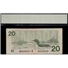 Image 2 : Error;  1991 $20 BC-58b-iE8-i #AWA0230359, CCGS Choice Fine-15.  Misplaced OSD.  Small Tears.