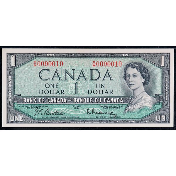 Low Number; 1954 $1 BC-37b #P/M0000010 PMG Gem Uncirculated-65