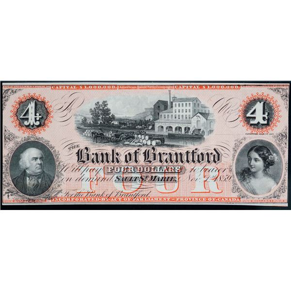 The Bank of Brantford;  1859 $4 CH-40-12-06R, PMG Choice Uncirculated-64EPQ.
