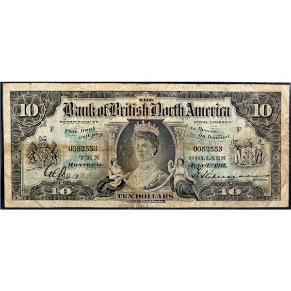 The Bank of British North America 1911 $10  #0052553 CH-55-24-06 F-VF  Only 5 known examples with th