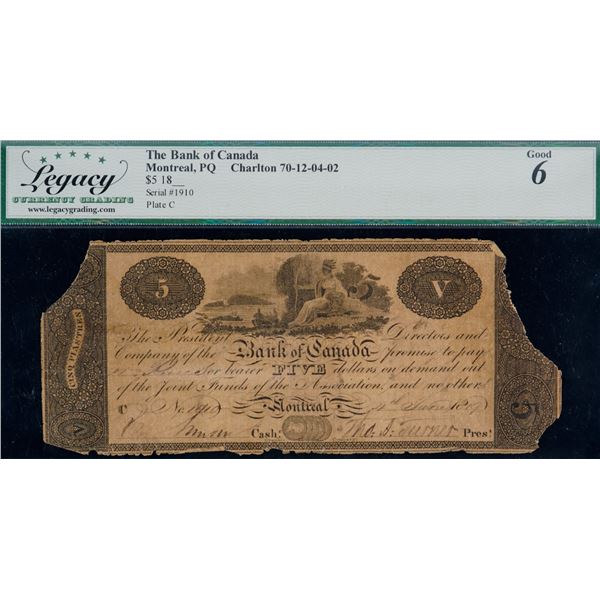 The Bank of Canada 18__ $5 #1910/C - CH-70-12-01-02 Legacy Good-6