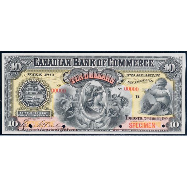 The Canadian Bank of Commerce;  1888 C$10 CH-75-14-16S, Legacy Choice Uncirculated-64.  Hole Punch C