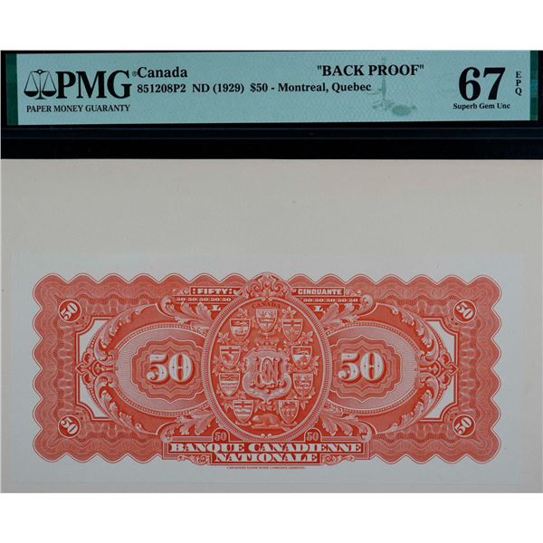 La Banque Canadienne Nationale; 1929 $50 CH-85-12-08BP, PMG Superb Gem Uncirculated-67EPQ.