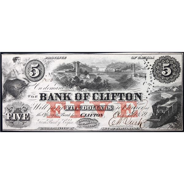 The Bank of Clifton;  1859 $5 CH-125-10-04-06A #8403  Legacy Choice Uncirculated-64