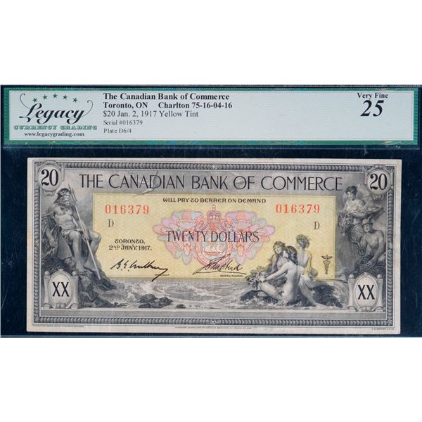 The Canadian Bank of Commerce;  1917 $20 #016379 CH-75-16-04-16, Legacy Choice Very Fine-25.