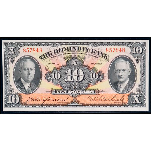 The Dominion Bank;  1935 $10 #857848, CH-220-26-04 Legacy Gem Uncirculated-65PPQ.