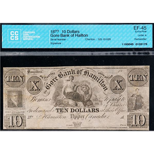 The Gore Bank of Hamilton $10 letter A CH-325-10-02R CCCS Choice Extra Fine-45