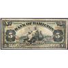 Image 1 : Bank of Hamilton 1909 $5 #650277 ¨EE¨ twice in RED CH-345-20-02 F-VF.  Test Note.