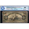 Image 3 : Bank of Hamilton 1909 $5 #650277 ¨EE¨ twice in RED CH-345-20-02 F-VF.  Test Note.