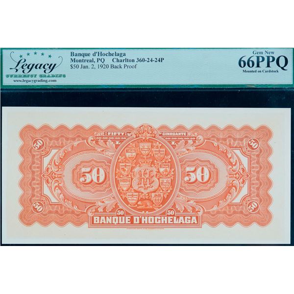 La Banque D'hochelaga 1920 $50 CH-360-24-24BPa Legacy Superb Gem Uncirculated-66PPQ