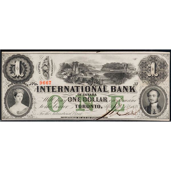 The International Bank of Canada 1858 $1 letter B #9667 CH-380-10-06-08 CCCS Extra Fine