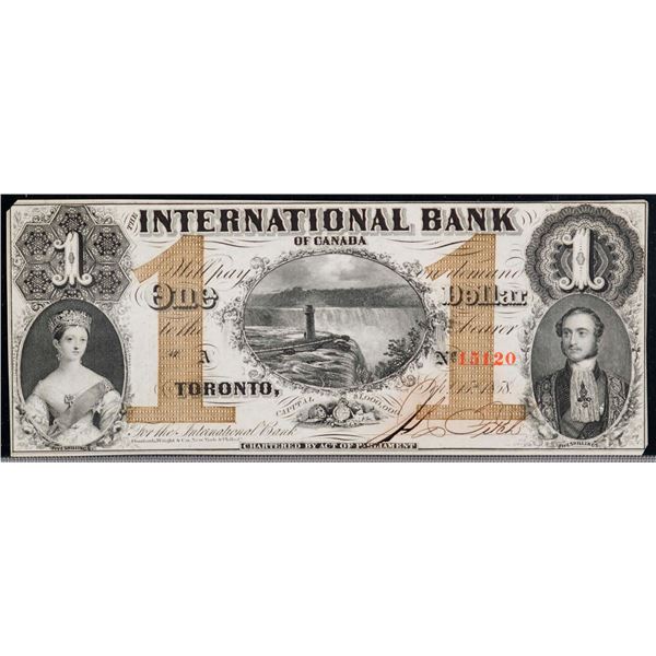The International Bank of Canada 1858 $1  #15120 CH-380-10-08-02a CCCS Choice Uncirculated-63.  This