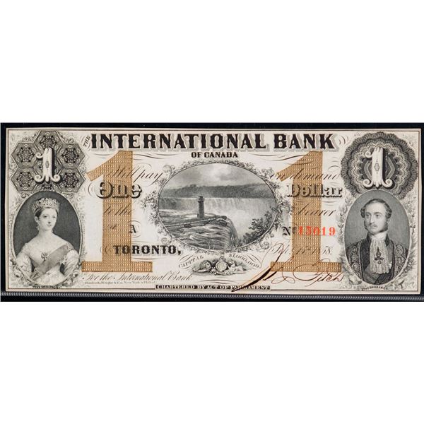 The International Bank of Canada 1858 $1 #15019 CH-380-10-08-04 CCCS Choice Uncirculated-64 Brown Pr