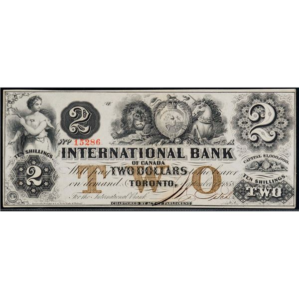 The International Bank of Canada 1858 $2 letter A #15286 CH-380-10-08-12 CCCS Choice Uncirculated-63