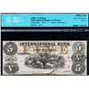 Image 1 : The International Bank of Canada 1858 $5 letter A #15167 CH-380-10-08-16 CCCS Choice Uncirculated-63