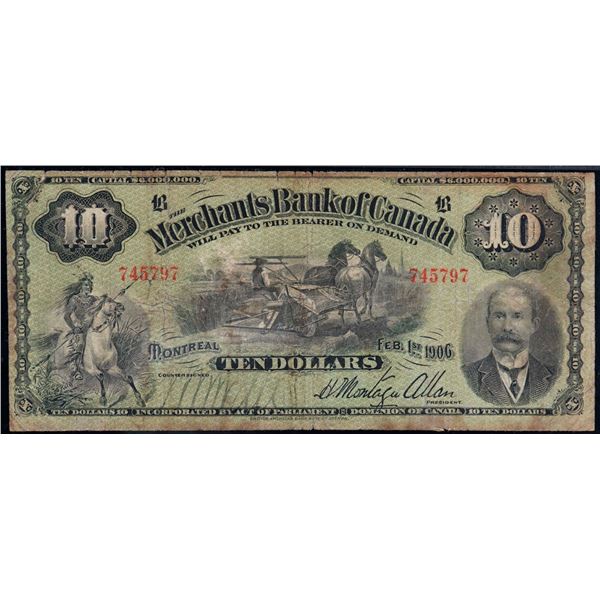 The Merchants Bank of Canada 1906 $10 #745797 CH-460-16-04 PMG Very Fine-20
