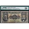 Image 1 : The Molsons Bank 1908 $5 #091029 CH-490-30-02 PMG Very Fine-20
