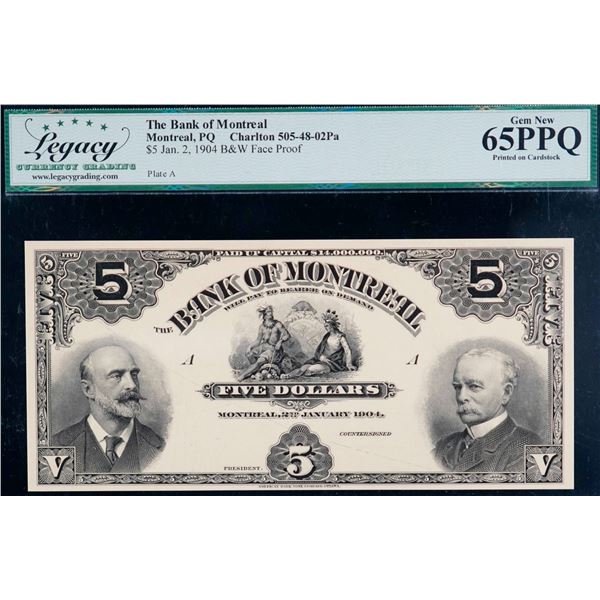 The Bank of Montreal;  1904 $5 CH-505-48-02Pa, Legacy Currency Grading Superb Gem Uncirculated-66PPQ