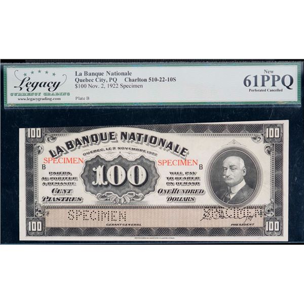 La Banque Nationale 1922 $100 CH-510-22-10S, Legacy Uncirculated-61PPQ.
