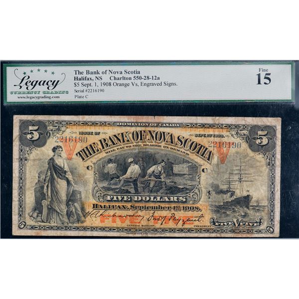 The Bank of Nova Scotia 1908 $5 #2216190 CH-550-28-12a Legacy Choice Fine-15