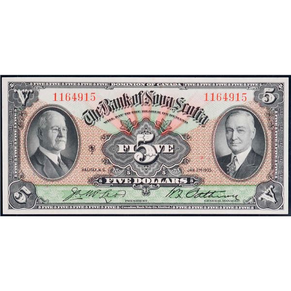The Bank of Nova Scotia;  1935 $5 #1164915 CH-550-36-02, Legacy Gem Superb Gem Uncirculated-66PPQ.  