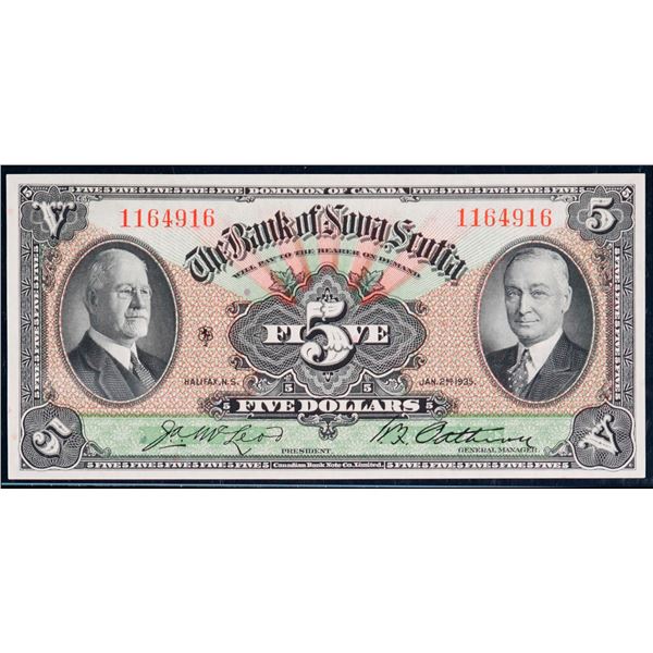 The Bank of Nova Scotia;  1935 $5 #1164916 CH-550-36-02, Legacy Gem Uncirculated-65PPQ.  This is a p