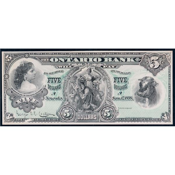The Ontario Bank; 1898 $5 CH-555-20-02P (Green Front Proof), Legacy Currency Grading Choice Uncircul