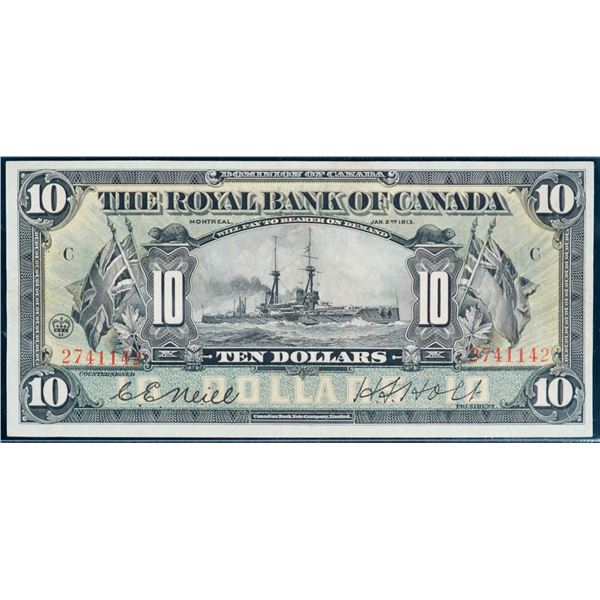 The Royal Bank of Canada;  1913 $10 #2741142 CH-630-12-08, Legacy Choice About Uncirculated-58PPQ.  