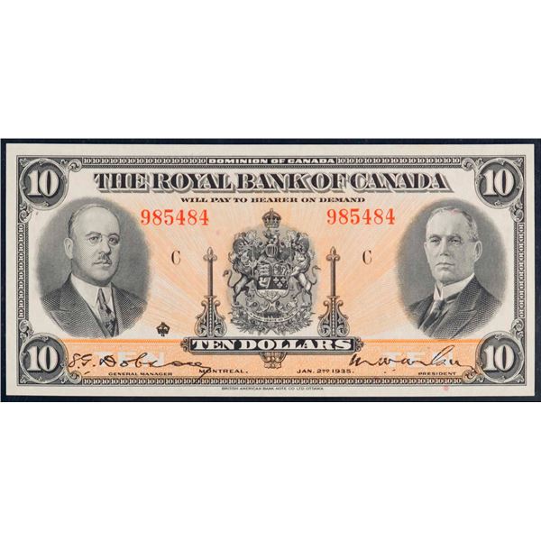 The Royal Bank of Canada;  1935 $10 #985484 CH-630-18-04a, PMG Gem Uncirculated-65EPQ.  This is a ch