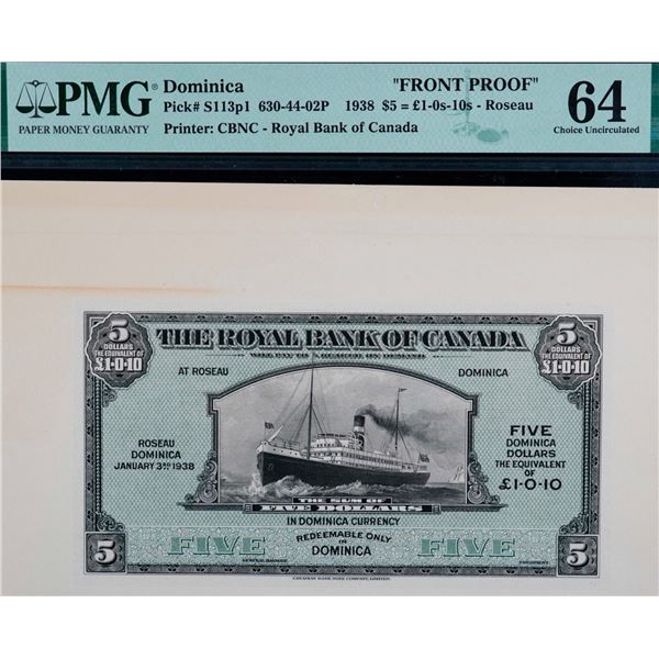 The Royal Bank of Canada;  1938 $5 CH-630-44-02P, PMG Very Choice Uncirculated-64.