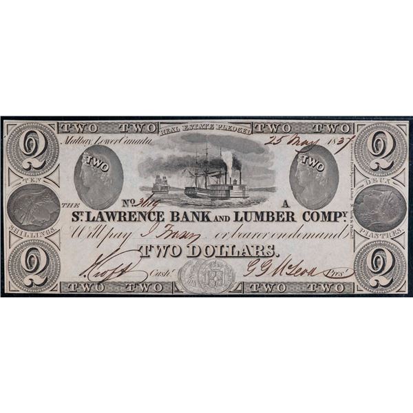 The St-Lawrence Bank & Lumber Co. 1837 $2 #3619 CH-665-10-04 PMG Choice Uncirculated-64.