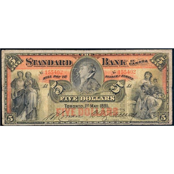 The Standard Bank of Canada 1891 $5 letter A #155402 CH-695-14-08 CCCS Fine-12