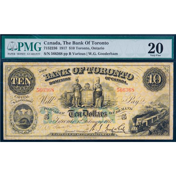 The Bank of Toronto  1917 $10 #566368 CH-715-22-36 PMG Very Fine-20