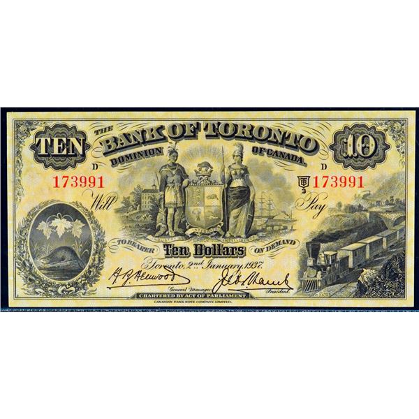 The Bank of Toronto 1937 $10 #173991 CH-715-24-10 Legacy Superb Gem Uncirculated-67PPQ