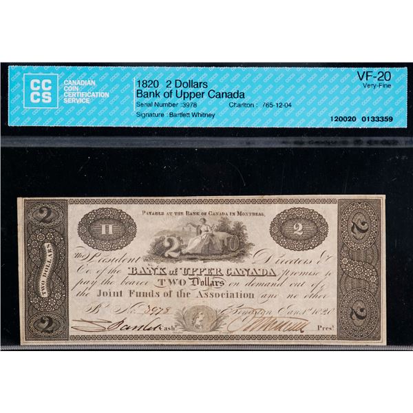Bank of Upper Canada 1820 $2 #3978 CH-765-12-04 CCCS Very Fine-20