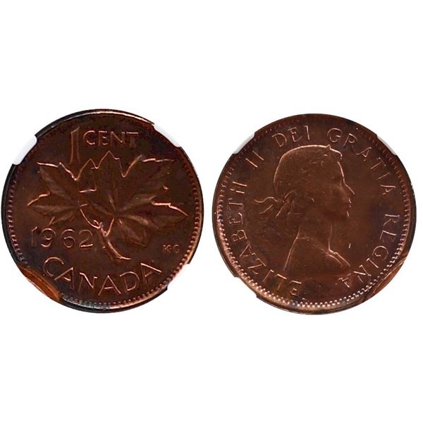 Error;  1962 1¢ NGC MS63RD.  Designated as Double Struck 92nd Strike 95% Of Center).  See Pic.
