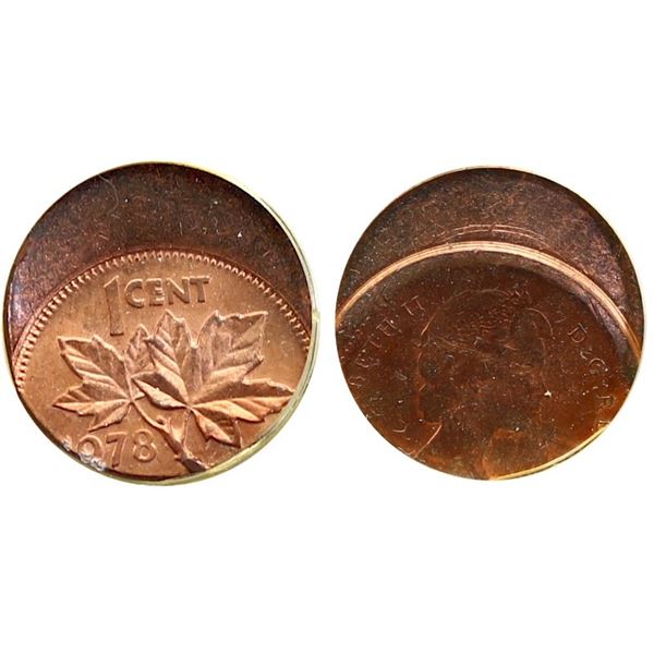 Error;  1978 1¢, CCCS MS63RD.  Struck Off-Centre 20% w/Cap strike details.