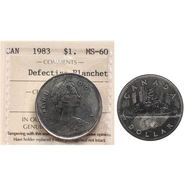 Error;  1983 $1, ICCS MS60.  Struck on Defective Planchet.