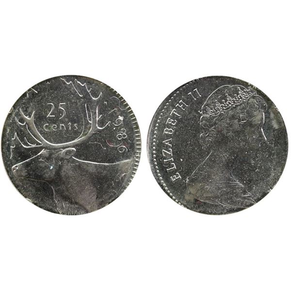 Error;  1986 25¢, CCCS MS64.  Struck on foreign planchet, weighs 2.51 grs.